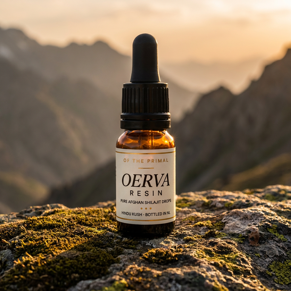 OERVA Resin met zwarte pipet op mossige Hindu Kush rotsen